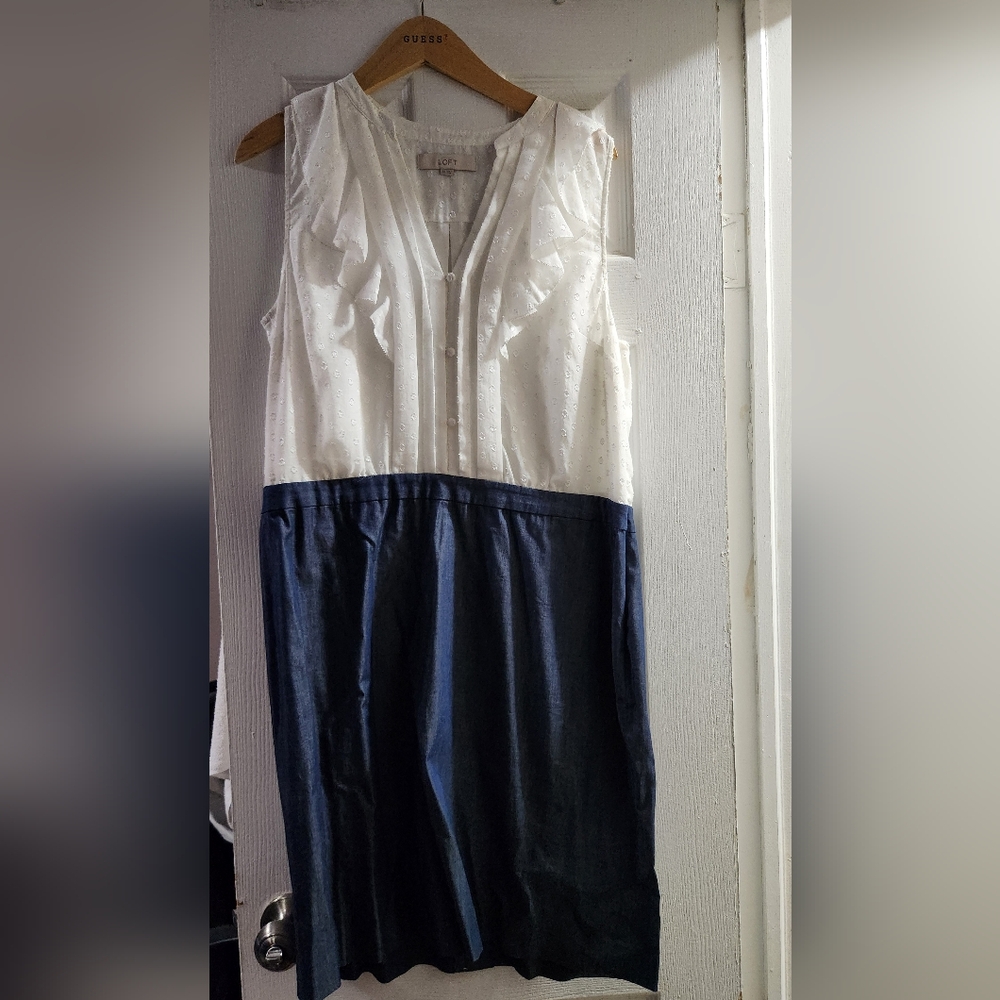 LOFT White and Cream Sheath Dress Sleeveless Midi